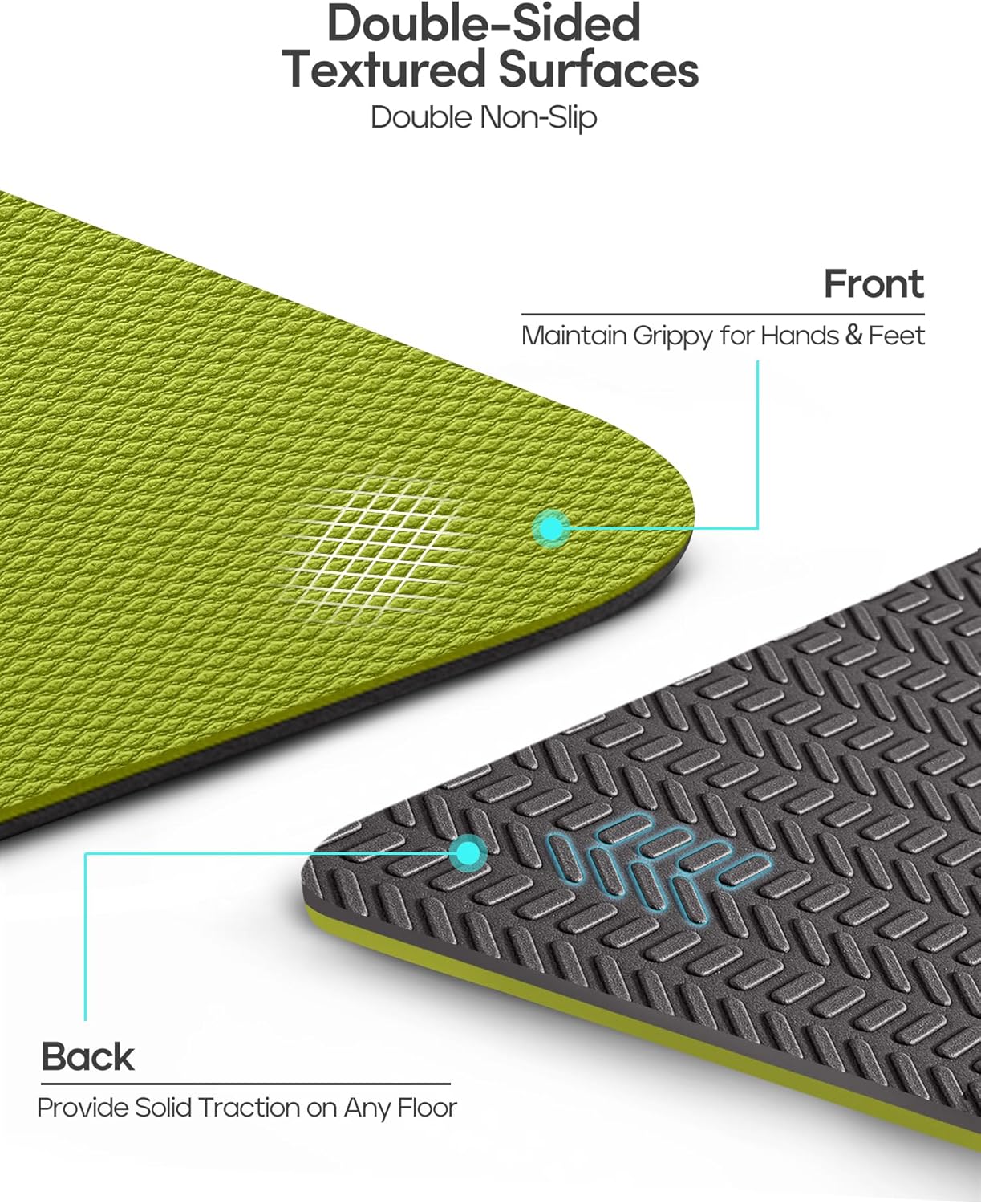 Yoga Mat Non Slip TPE Pilates Exercise Mats for Home Workout Gym Fitness Eco Friendly Thick Hot Yoga Mat with Strap Body Alignment,72"x 26" Thickness 1/4"