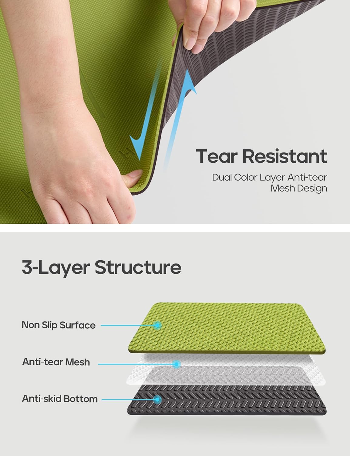 Yoga Mat Non Slip TPE Pilates Exercise Mats for Home Workout Gym Fitness Eco Friendly Thick Hot Yoga Mat with Strap Body Alignment,72"x 26" Thickness 1/4"