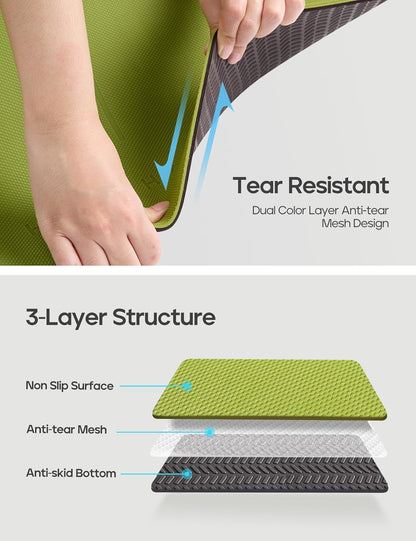 Yoga Mat Non Slip TPE Pilates Exercise Mats for Home Workout Gym Fitness Eco Friendly Thick Hot Yoga Mat with Strap Body Alignment,72"x 26" Thickness 1/4"