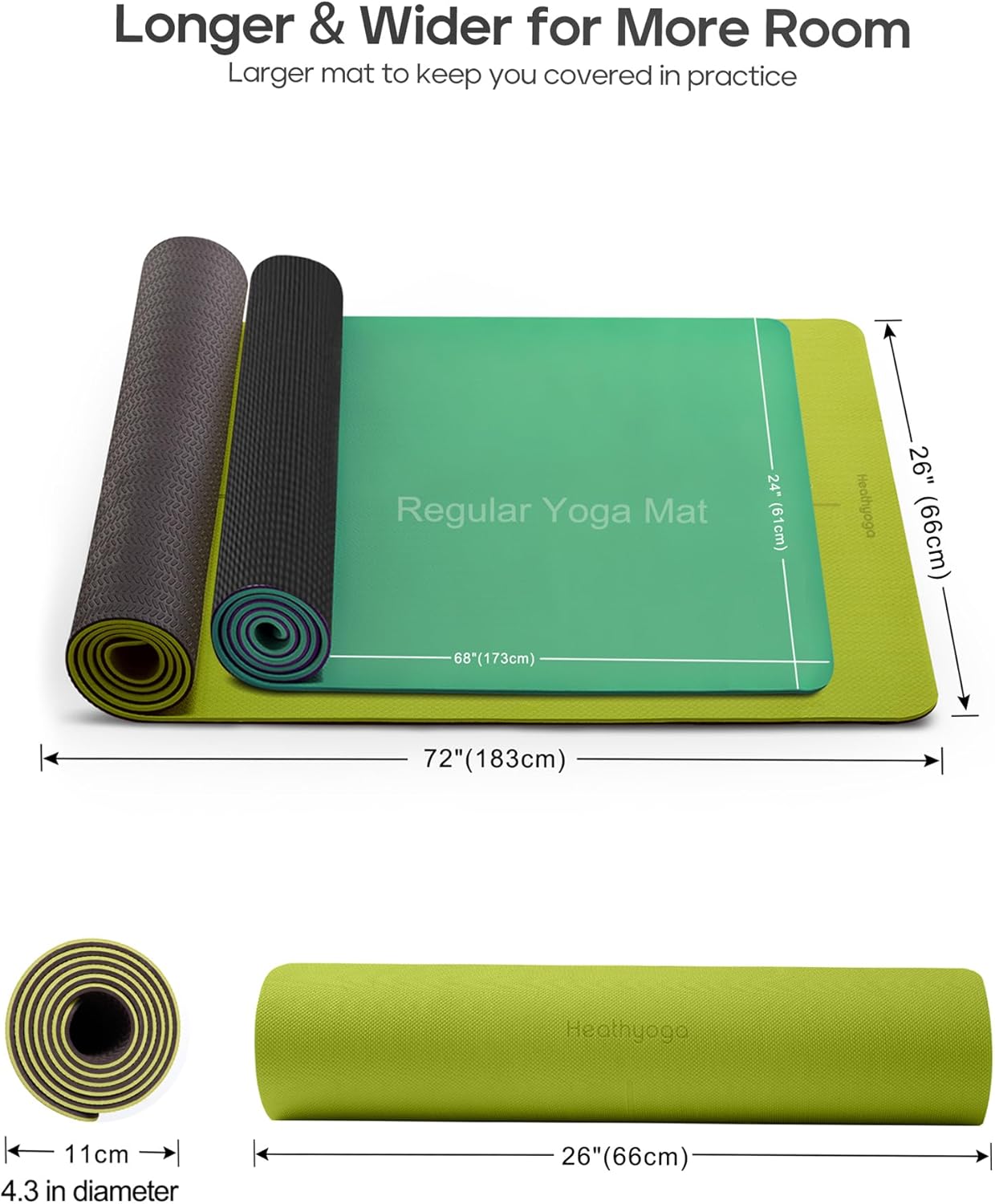 Yoga Mat Non Slip TPE Pilates Exercise Mats for Home Workout Gym Fitness Eco Friendly Thick Hot Yoga Mat with Strap Body Alignment,72"x 26" Thickness 1/4"