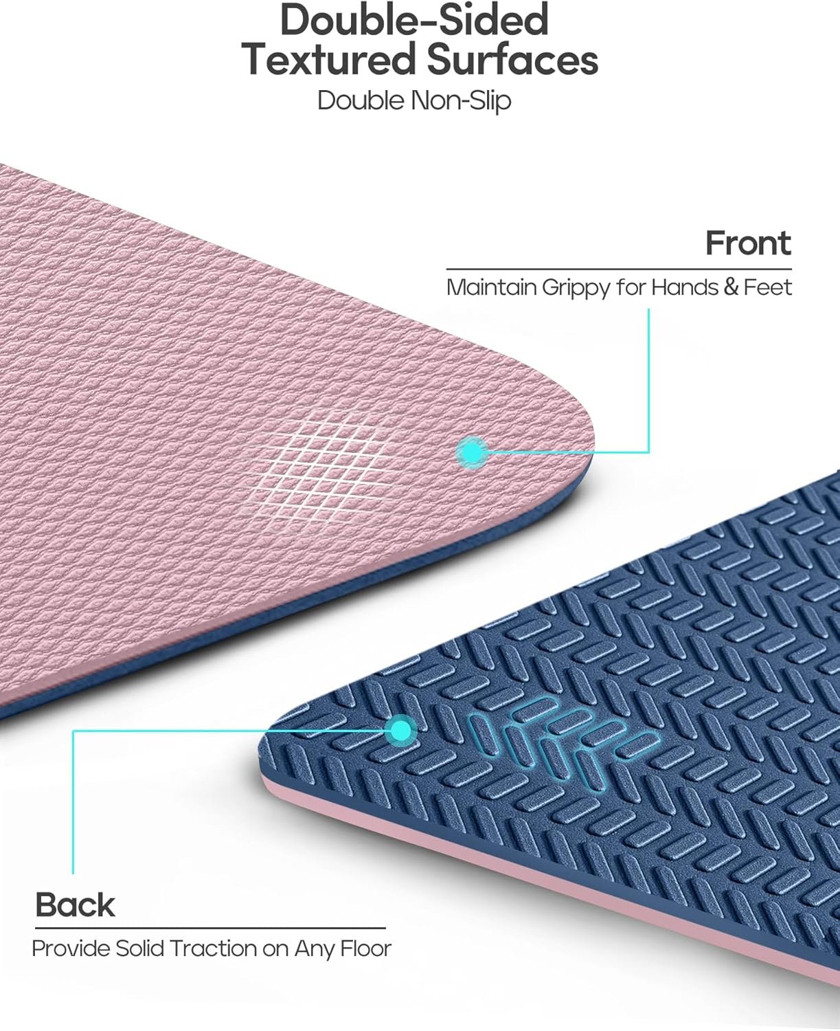 Yoga Mat Non Slip TPE Pilates Exercise Mats for Home Workout Gym Fitness Eco Friendly Thick Hot Yoga Mat with Strap Body Alignment,72"x 26" Thickness 1/4"