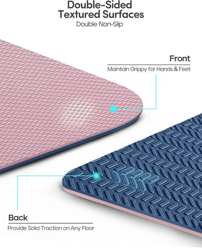 Yoga Mat Non Slip TPE Pilates Exercise Mats for Home Workout Gym Fitness Eco Friendly Thick Hot Yoga Mat with Strap Body Alignment,72"x 26" Thickness 1/4"