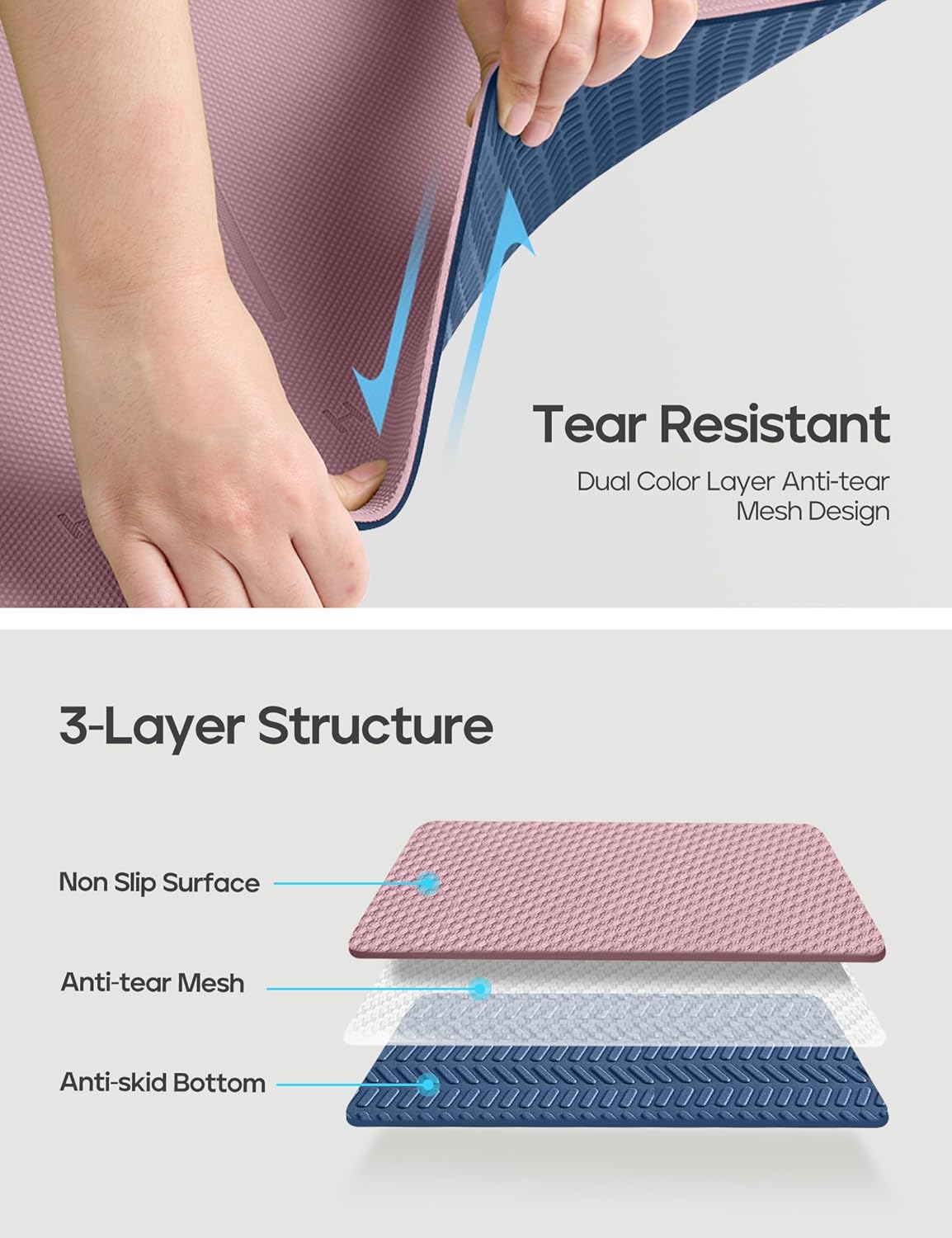 Yoga Mat Non Slip TPE Pilates Exercise Mats for Home Workout Gym Fitness Eco Friendly Thick Hot Yoga Mat with Strap Body Alignment,72"x 26" Thickness 1/4"