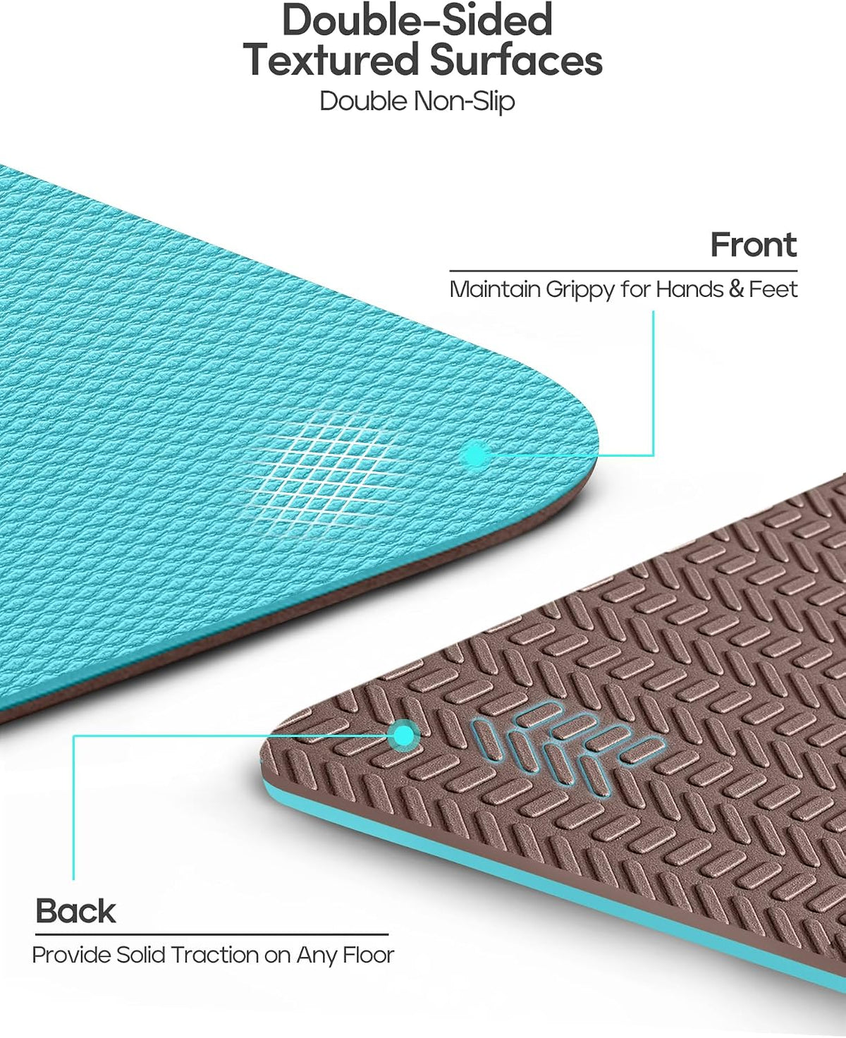 Yoga Mat Non Slip TPE Pilates Exercise Mats for Home Workout Gym Fitness Eco Friendly Thick Hot Yoga Mat with Strap Body Alignment,72"x 26" Thickness 1/4"