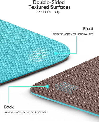 Yoga Mat Non Slip TPE Pilates Exercise Mats for Home Workout Gym Fitness Eco Friendly Thick Hot Yoga Mat with Strap Body Alignment,72"x 26" Thickness 1/4"