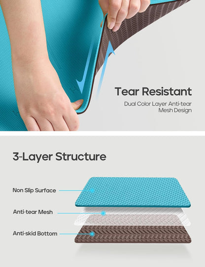 Yoga Mat Non Slip TPE Pilates Exercise Mats for Home Workout Gym Fitness Eco Friendly Thick Hot Yoga Mat with Strap Body Alignment,72"x 26" Thickness 1/4"