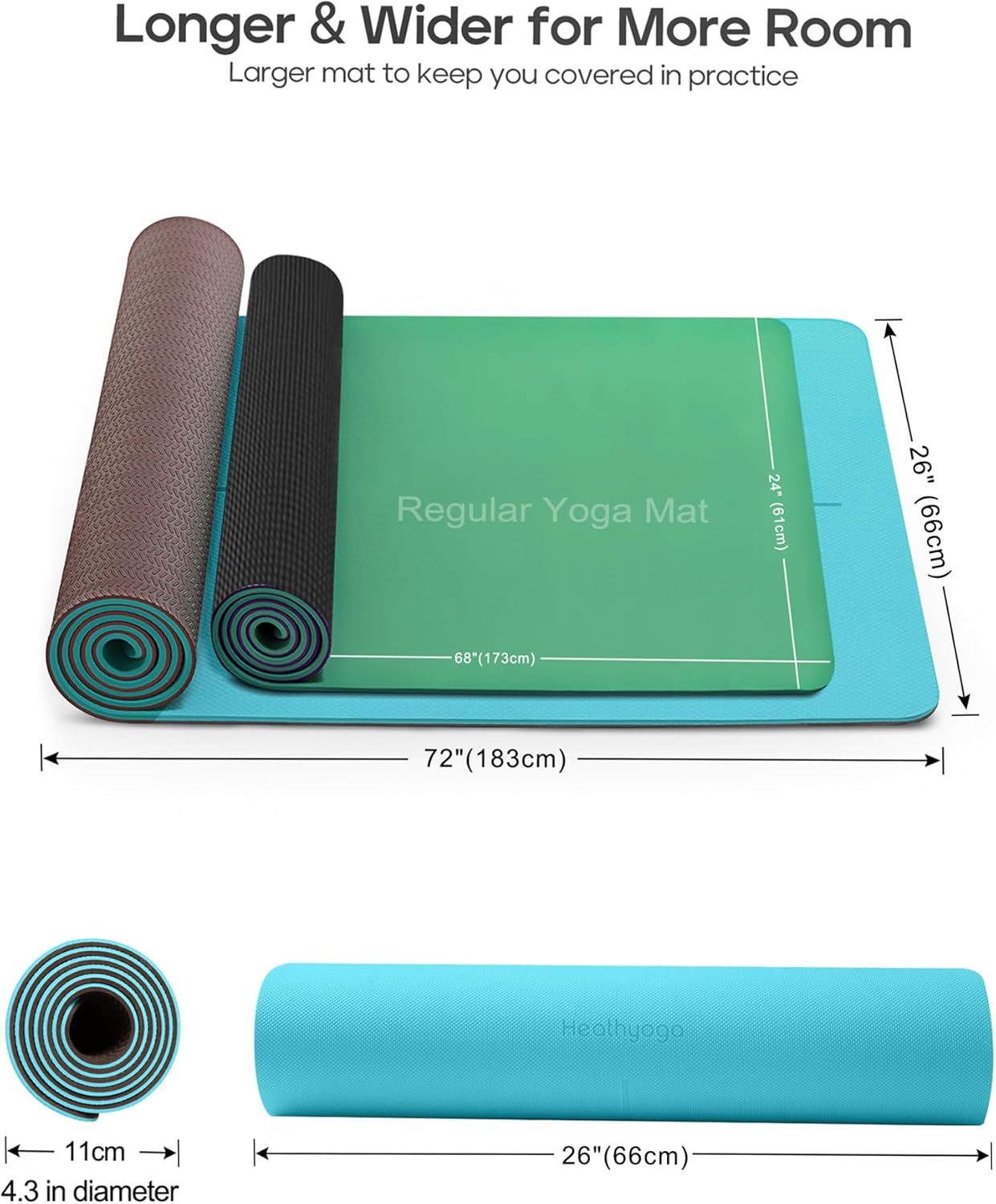 Yoga Mat Non Slip TPE Pilates Exercise Mats for Home Workout Gym Fitness Eco Friendly Thick Hot Yoga Mat with Strap Body Alignment,72"x 26" Thickness 1/4"