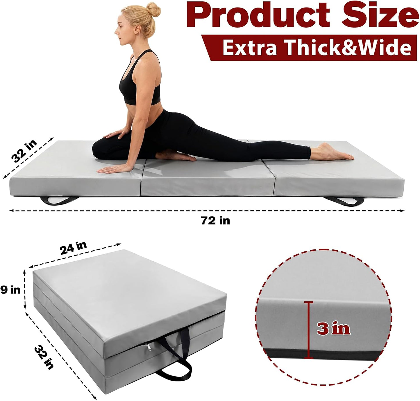 3 Inch Thick Yoga Mat 72 * 32 * 3 inch Extra Thick Exercise Mats Non-Slip Workout Mat for Pilates, Fitness, Gym, Stretching