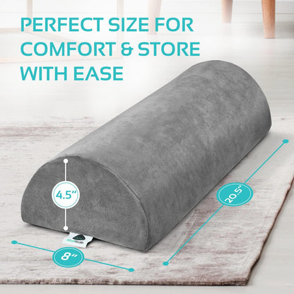 Knee Pillow for Back Sleeping | Large Half Moon Bolster Pillow for Legs, Under Knee Pillow for Sleeping on Back (20.5"x 8"x 4.5") Leg Pillow for Ankle and Foot Comfort, Machine Washable Cover, Grey