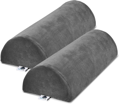 Knee Pillow for Back Sleeping | Large Half Moon Bolster Pillow for Legs, Under Knee Pillow for Sleeping on Back (20.5"x 8"x 4.5") Leg Pillow for Ankle and Foot Comfort, Machine Washable Cover, Grey