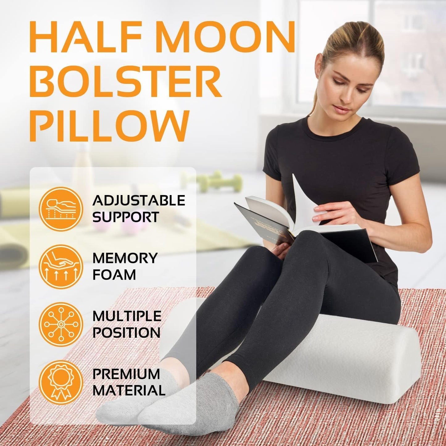 Knee Pillow for Back Sleeping | Large Half Moon Bolster Pillow for Legs, Under Knee Pillow for Sleeping on Back (20.5"x 8"x 4.5") Leg Pillow for Ankle and Foot Comfort, Machine Washable Cover, Grey