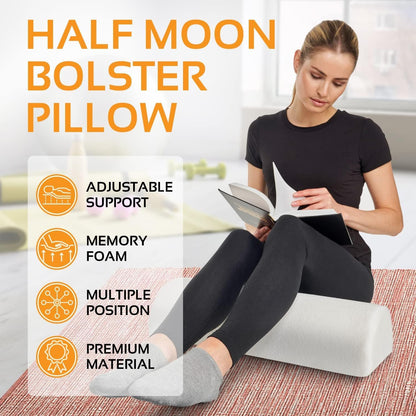 Knee Pillow for Back Sleeping | Large Half Moon Bolster Pillow for Legs, Under Knee Pillow for Sleeping on Back (20.5"x 8"x 4.5") Leg Pillow for Ankle and Foot Comfort, Machine Washable Cover, Grey
