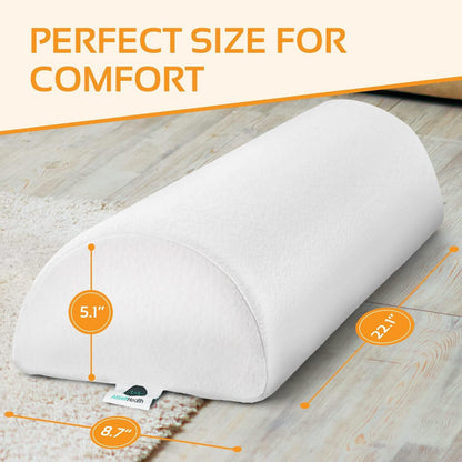 Knee Pillow for Back Sleeping | Large Half Moon Bolster Pillow for Legs, Under Knee Pillow for Sleeping on Back (20.5"x 8"x 4.5") Leg Pillow for Ankle and Foot Comfort, Machine Washable Cover, Grey