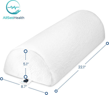 Knee Pillow for Back Sleeping | Large Half Moon Bolster Pillow for Legs, Under Knee Pillow for Sleeping on Back (20.5"x 8"x 4.5") Leg Pillow for Ankle and Foot Comfort, Machine Washable Cover, Grey