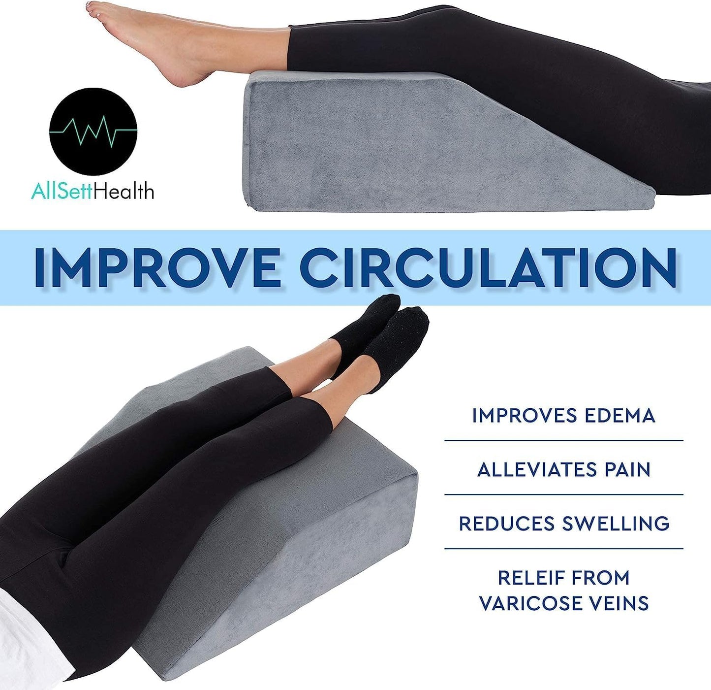 Knee Pillow for Back Sleeping | Large Half Moon Bolster Pillow for Legs, Under Knee Pillow for Sleeping on Back (20.5"x 8"x 4.5") Leg Pillow for Ankle and Foot Comfort, Machine Washable Cover, Grey