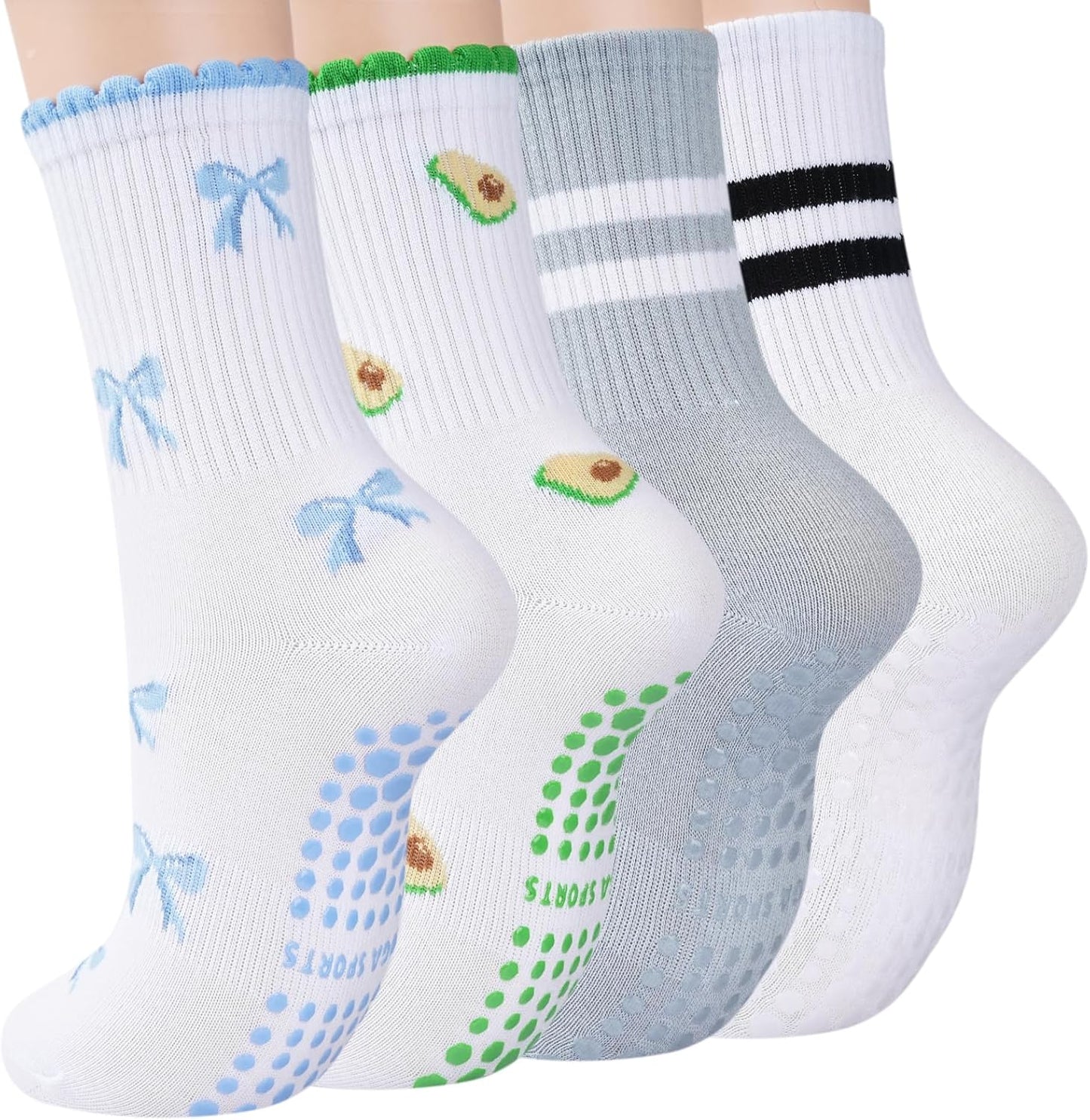 Grip Pilates Crew Socks for Women, Non Slip Yoga Socks with Grips for Barre Hospital Grippy Sticky Sock