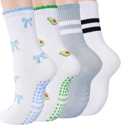 Grip Pilates Crew Socks for Women, Non Slip Yoga Socks with Grips for Barre Hospital Grippy Sticky Sock