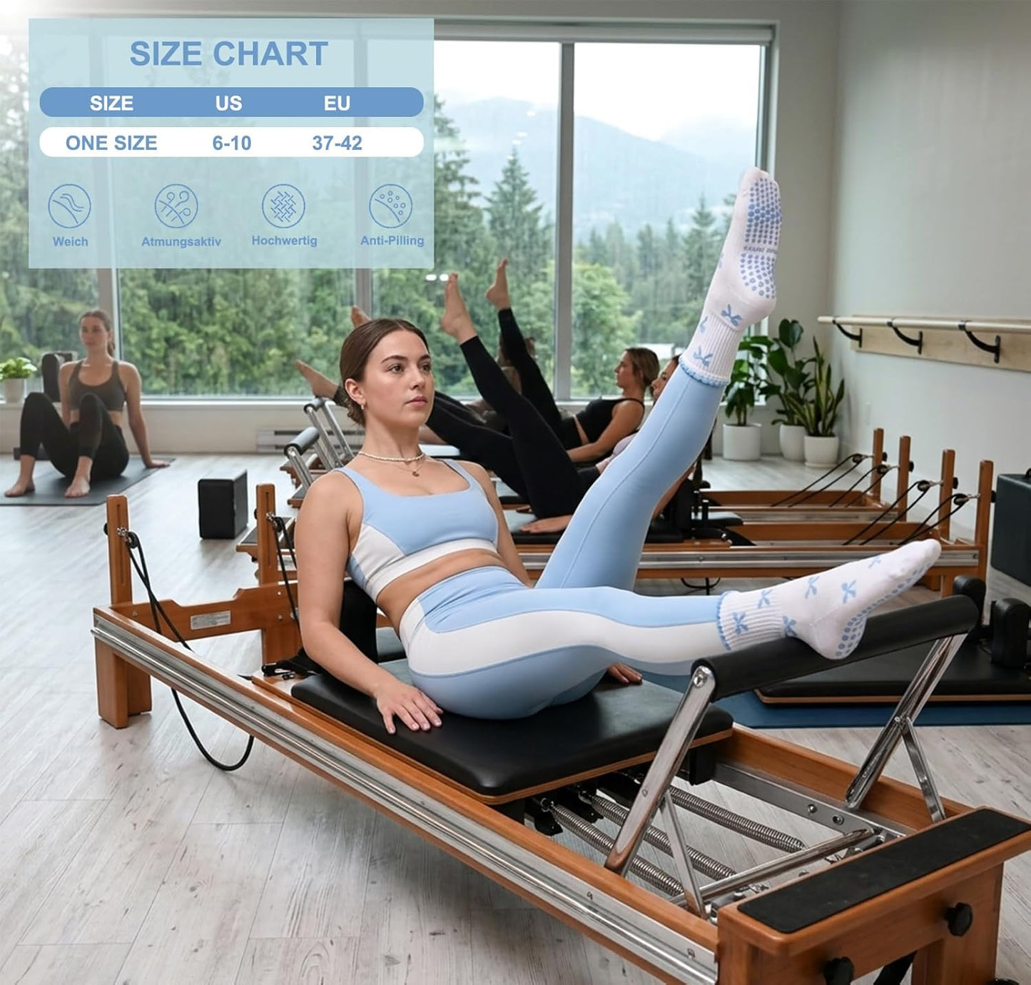 Grip Pilates Crew Socks for Women, Non Slip Yoga Socks with Grips for Barre Hospital Grippy Sticky Sock