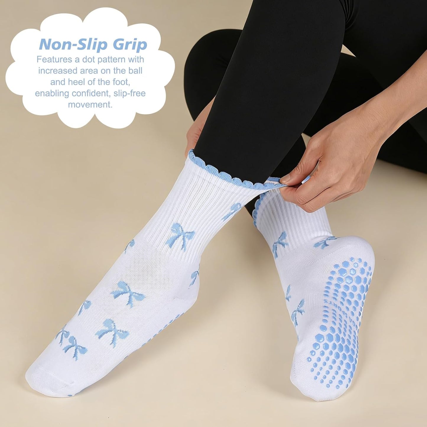 Grip Pilates Crew Socks for Women, Non Slip Yoga Socks with Grips for Barre Hospital Grippy Sticky Sock