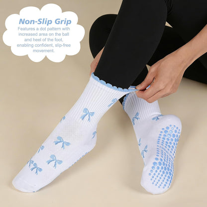 Grip Pilates Crew Socks for Women, Non Slip Yoga Socks with Grips for Barre Hospital Grippy Sticky Sock