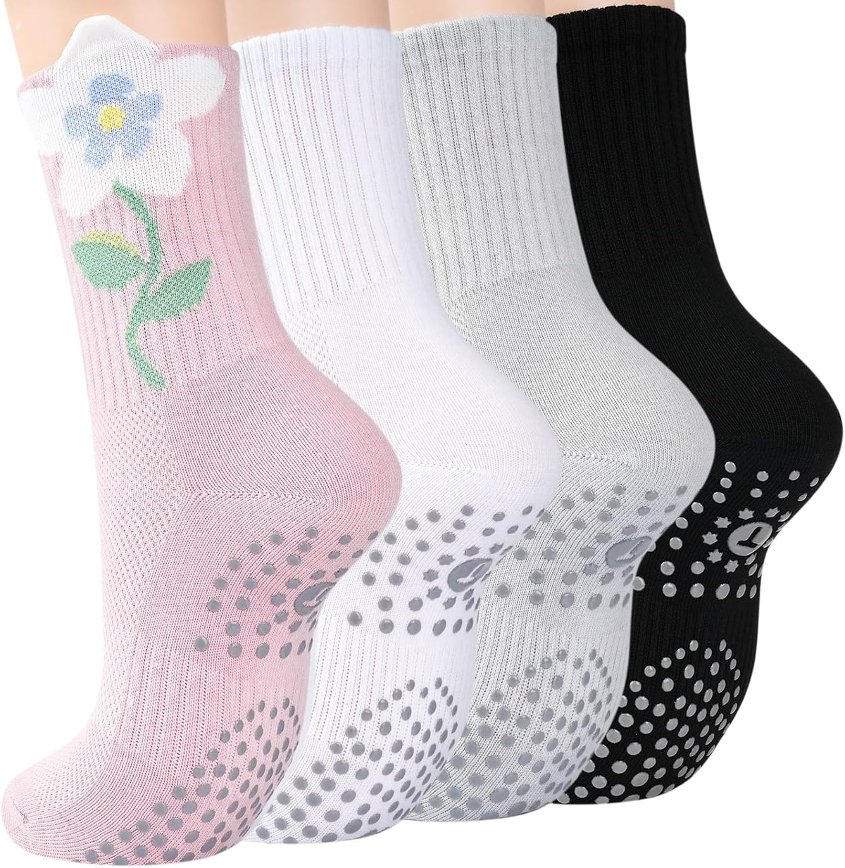 Grip Pilates Crew Socks for Women, Non Slip Yoga Socks with Grips for Barre Hospital Grippy Sticky Sock