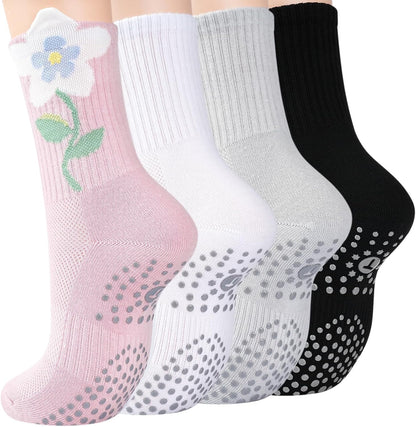 Grip Pilates Crew Socks for Women, Non Slip Yoga Socks with Grips for Barre Hospital Grippy Sticky Sock