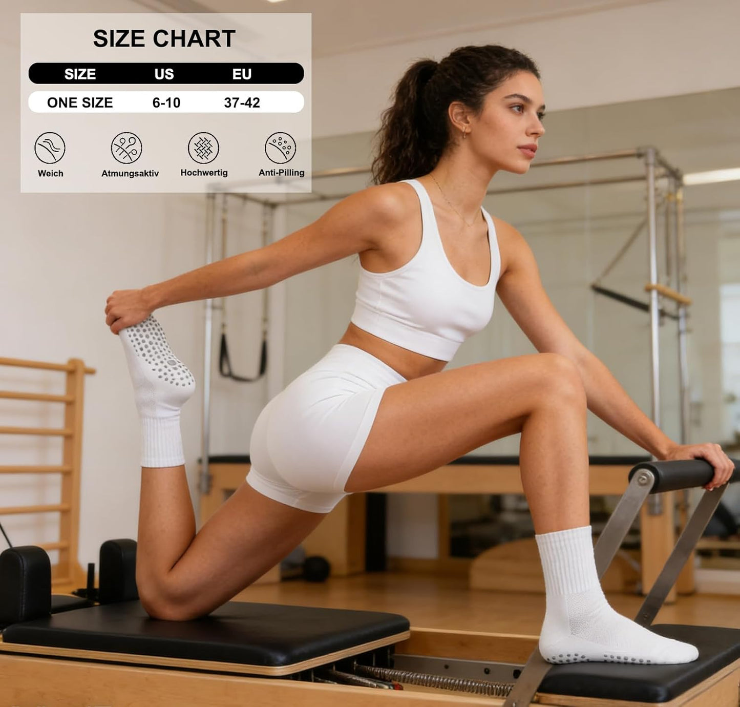 Grip Pilates Crew Socks for Women, Non Slip Yoga Socks with Grips for Barre Hospital Grippy Sticky Sock