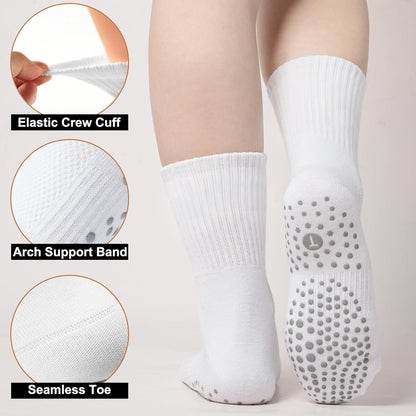 Grip Pilates Crew Socks for Women, Non Slip Yoga Socks with Grips for Barre Hospital Grippy Sticky Sock