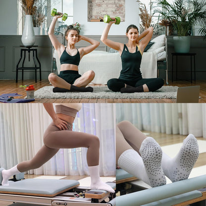 Grip Pilates Crew Socks for Women, Non Slip Yoga Socks with Grips for Barre Hospital Grippy Sticky Sock