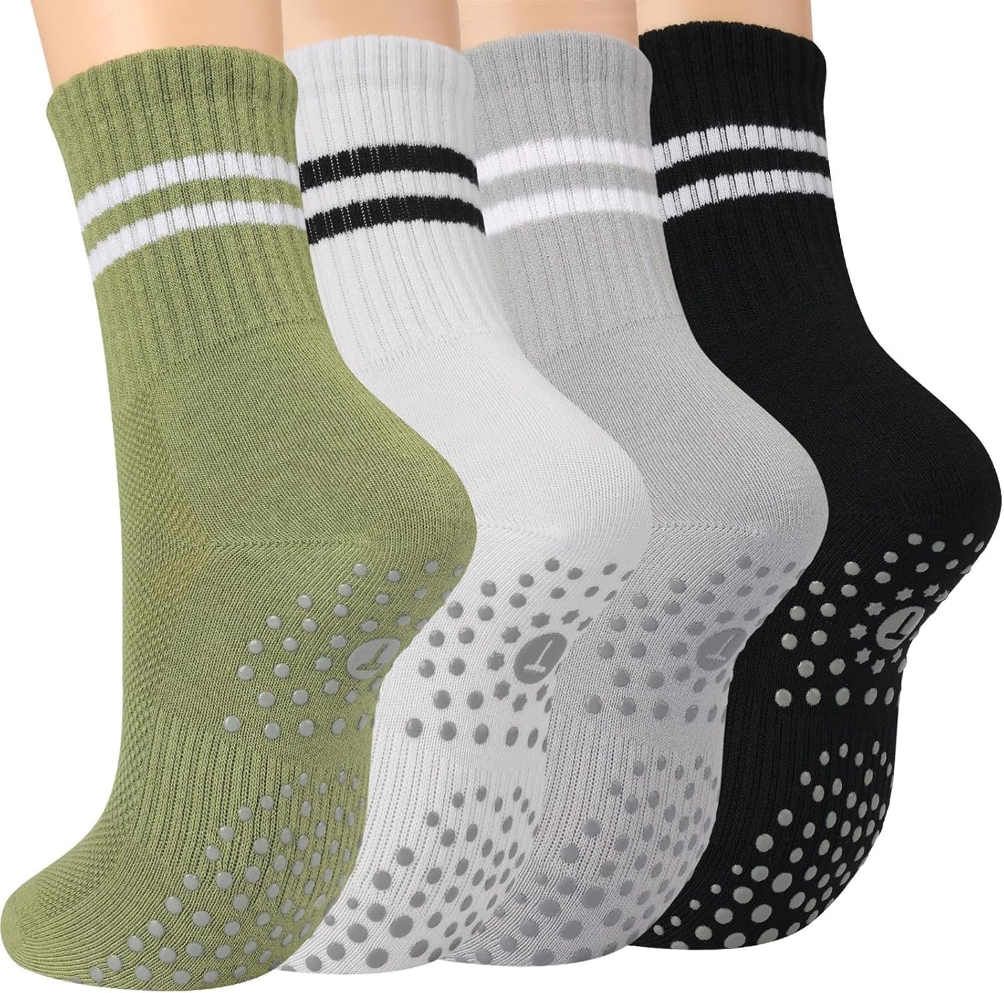 Grip Pilates Crew Socks for Women, Non Slip Yoga Socks with Grips for Barre Hospital Grippy Sticky Sock