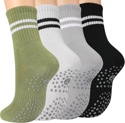 Grip Pilates Crew Socks for Women, Non Slip Yoga Socks with Grips for Barre Hospital Grippy Sticky Sock