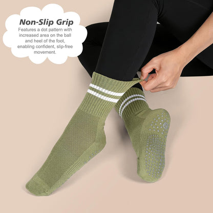 Grip Pilates Crew Socks for Women, Non Slip Yoga Socks with Grips for Barre Hospital Grippy Sticky Sock