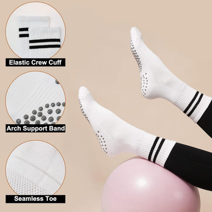 Grip Pilates Crew Socks for Women, Non Slip Yoga Socks with Grips for Barre Hospital Grippy Sticky Sock