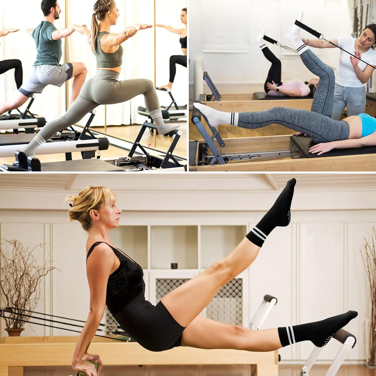 Grip Pilates Crew Socks for Women, Non Slip Yoga Socks with Grips for Barre Hospital Grippy Sticky Sock