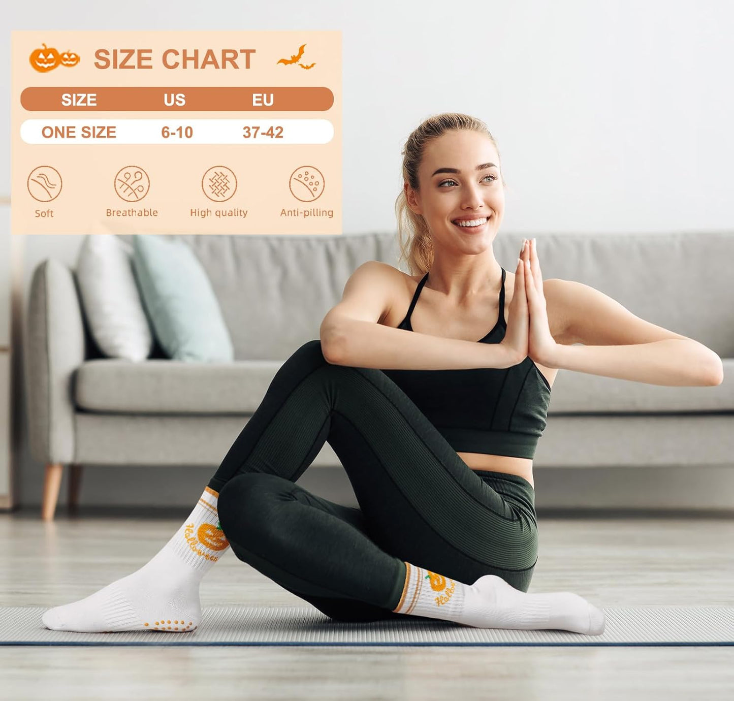 Grip Pilates Crew Socks for Women, Non Slip Yoga Socks with Grips for Barre Hospital Grippy Sticky Sock