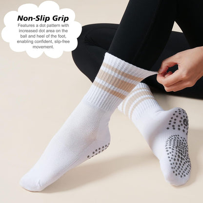 Grip Pilates Crew Socks for Women, Non Slip Yoga Socks with Grips for Barre Hospital Grippy Sticky Sock