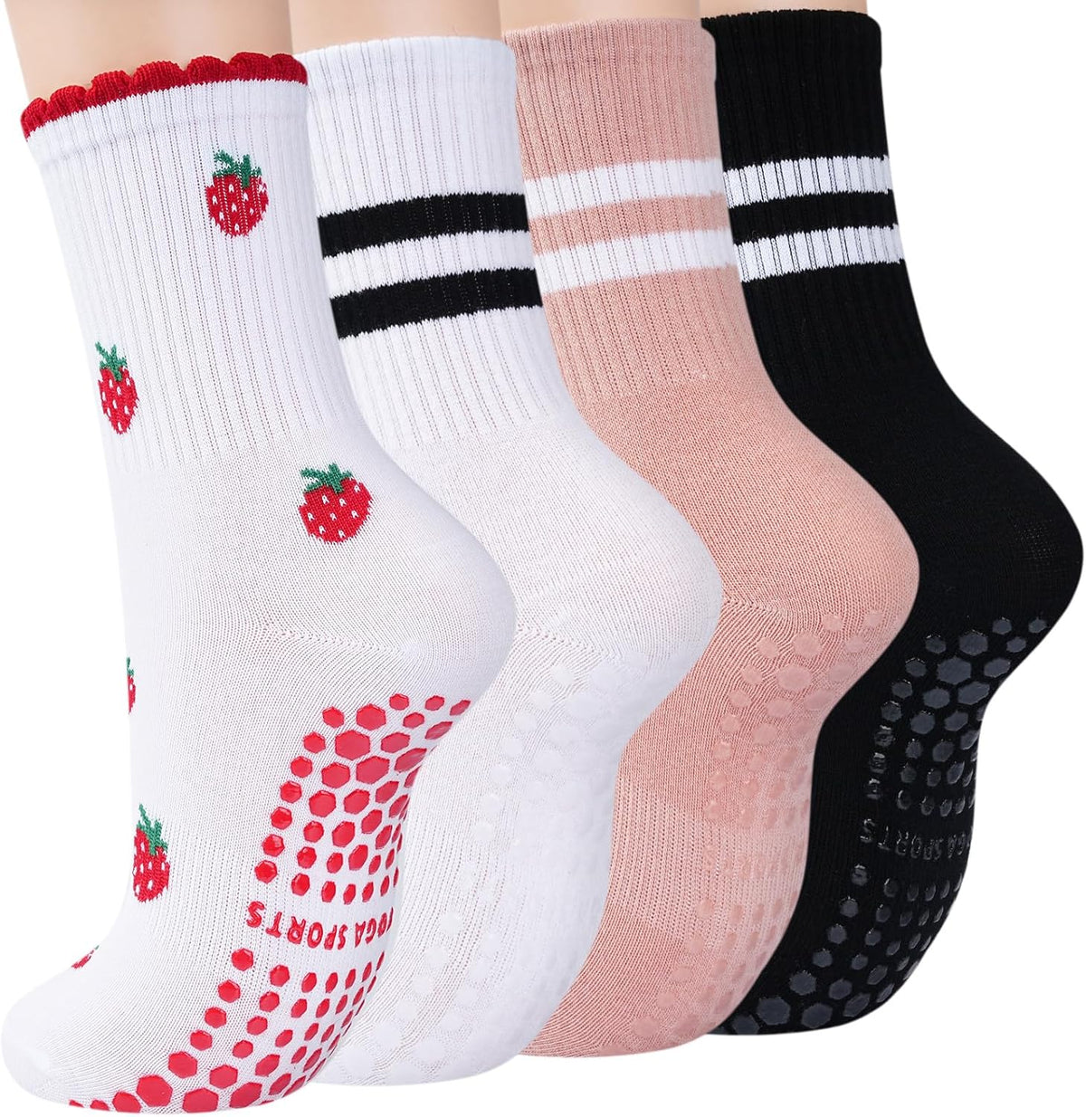 Grip Pilates Crew Socks for Women, Non Slip Yoga Socks with Grips for Barre Hospital Grippy Sticky Sock
