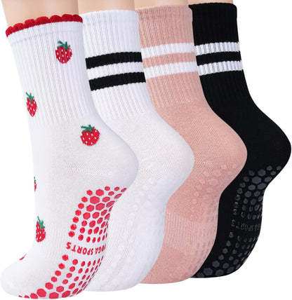 Grip Pilates Crew Socks for Women, Non Slip Yoga Socks with Grips for Barre Hospital Grippy Sticky Sock