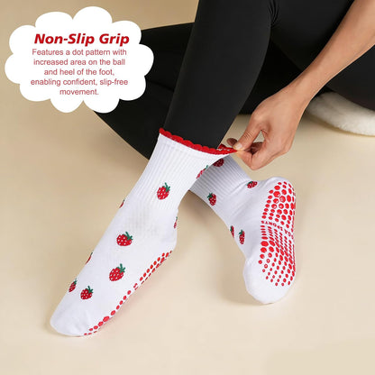 Grip Pilates Crew Socks for Women, Non Slip Yoga Socks with Grips for Barre Hospital Grippy Sticky Sock