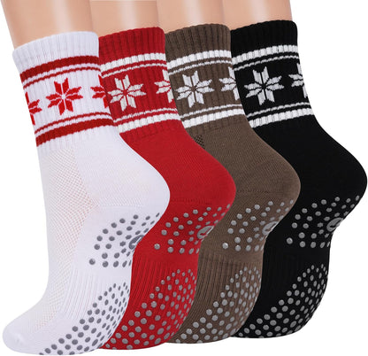 Grip Pilates Crew Socks for Women, Non Slip Yoga Socks with Grips for Barre Hospital Grippy Sticky Sock