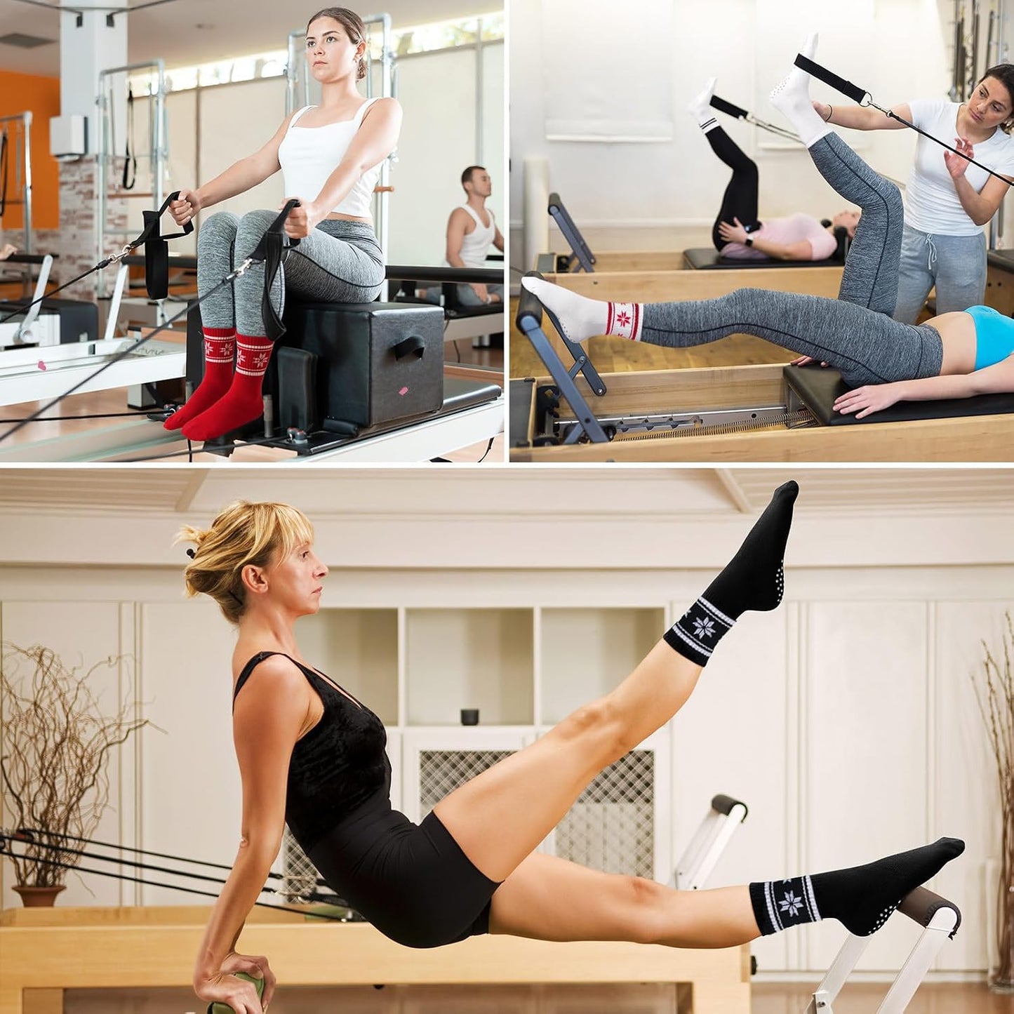 Grip Pilates Crew Socks for Women, Non Slip Yoga Socks with Grips for Barre Hospital Grippy Sticky Sock