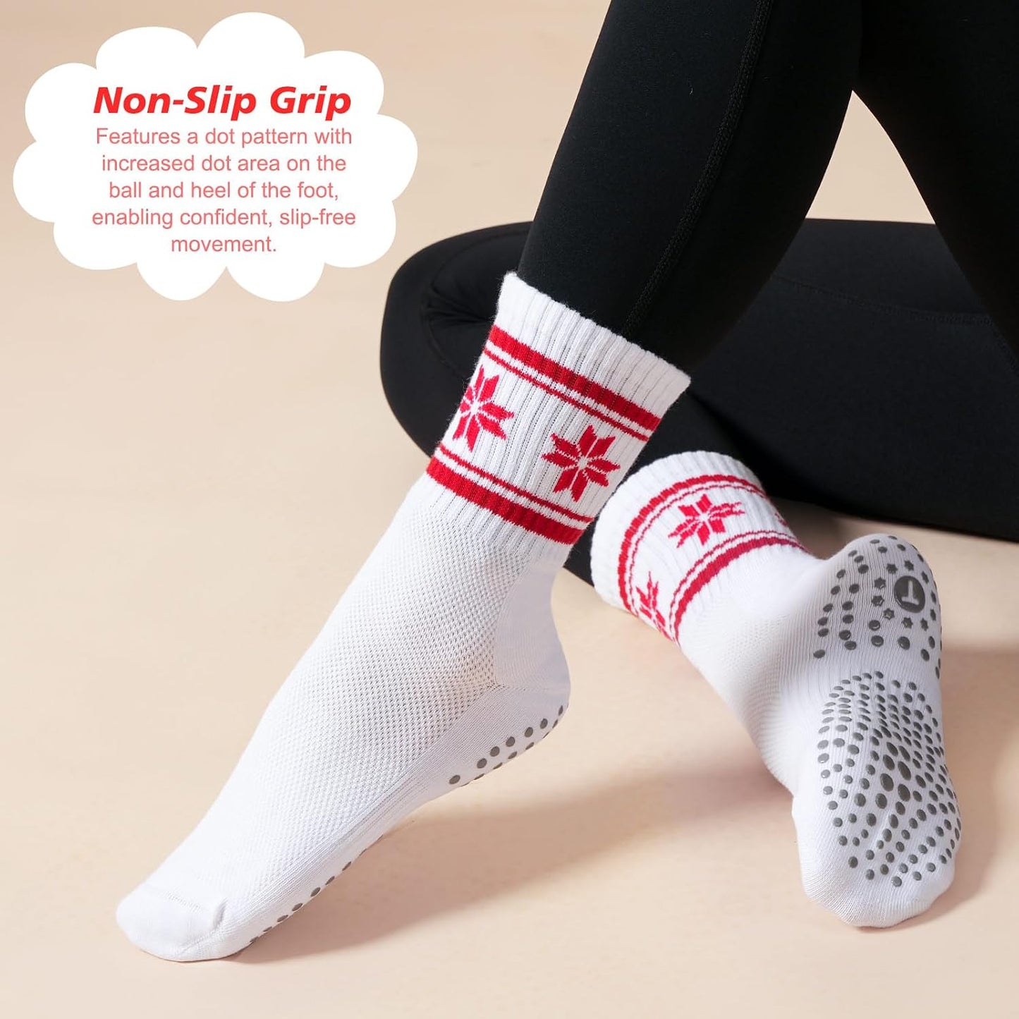 Grip Pilates Crew Socks for Women, Non Slip Yoga Socks with Grips for Barre Hospital Grippy Sticky Sock