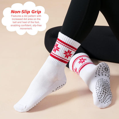 Grip Pilates Crew Socks for Women, Non Slip Yoga Socks with Grips for Barre Hospital Grippy Sticky Sock