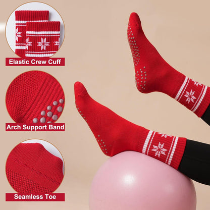 Grip Pilates Crew Socks for Women, Non Slip Yoga Socks with Grips for Barre Hospital Grippy Sticky Sock