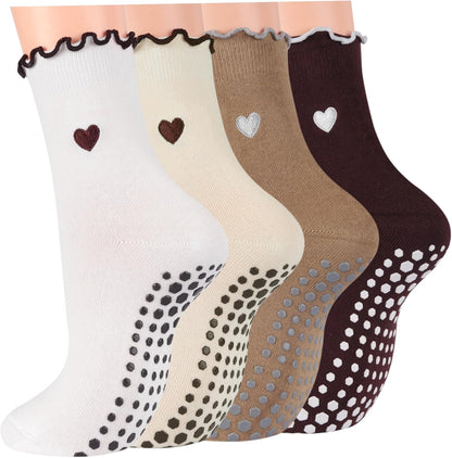 Grip Pilates Crew Socks for Women, Non Slip Yoga Socks with Grips for Barre Hospital Grippy Sticky Sock