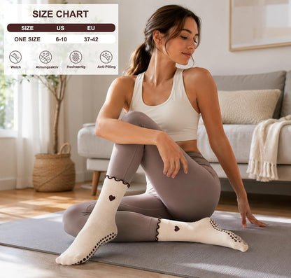 Grip Pilates Crew Socks for Women, Non Slip Yoga Socks with Grips for Barre Hospital Grippy Sticky Sock