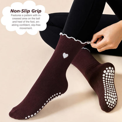 Grip Pilates Crew Socks for Women, Non Slip Yoga Socks with Grips for Barre Hospital Grippy Sticky Sock
