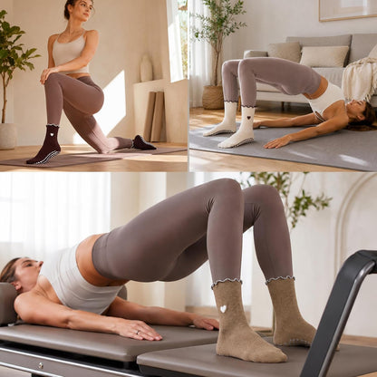 Grip Pilates Crew Socks for Women, Non Slip Yoga Socks with Grips for Barre Hospital Grippy Sticky Sock