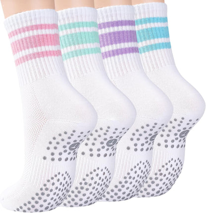 Grip Pilates Crew Socks for Women, Non Slip Yoga Socks with Grips for Barre Hospital Grippy Sticky Sock