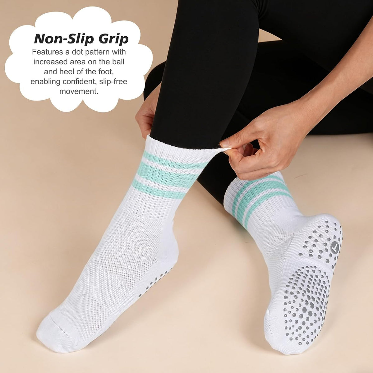 Grip Pilates Crew Socks for Women, Non Slip Yoga Socks with Grips for Barre Hospital Grippy Sticky Sock
